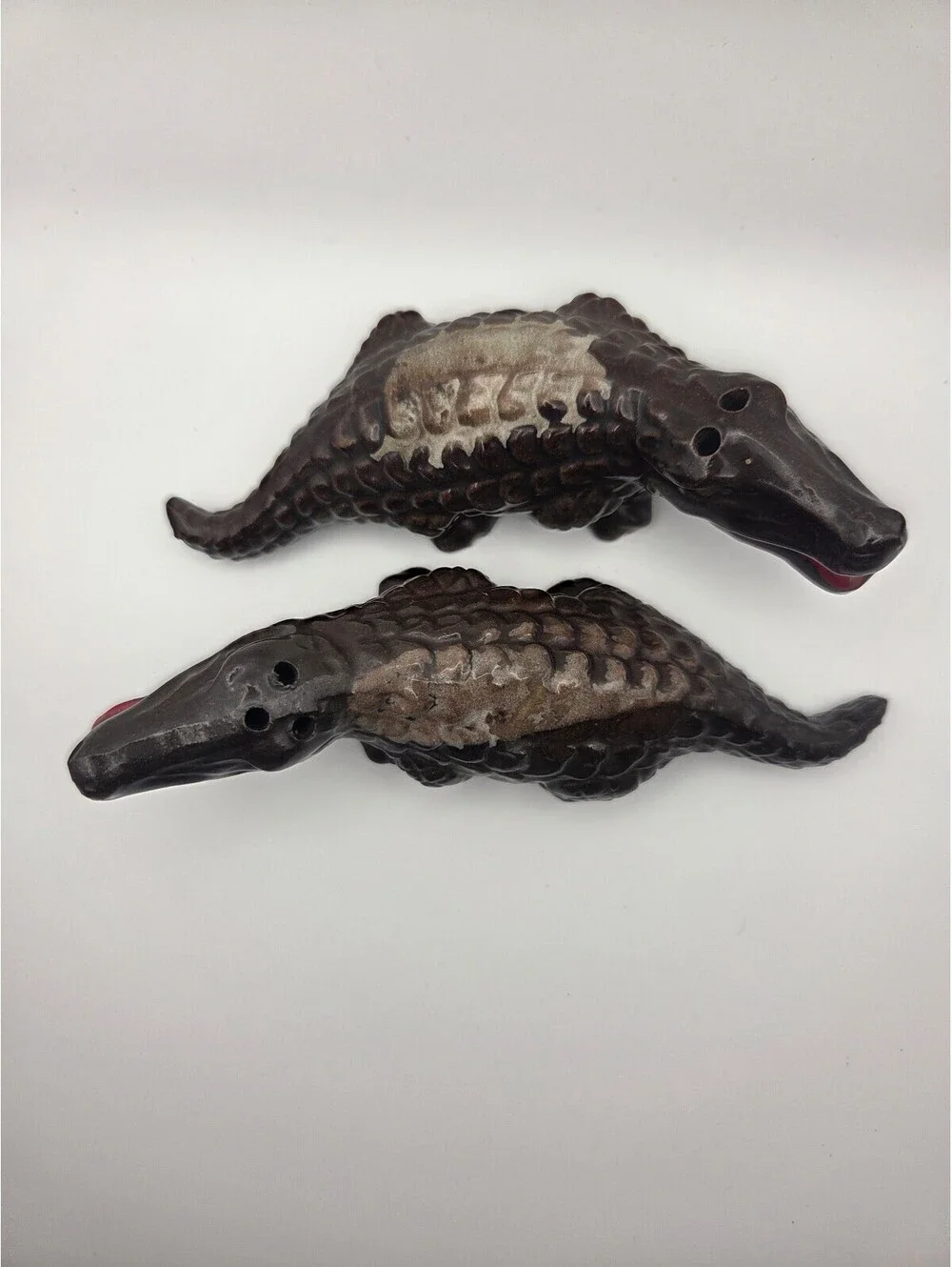 Vintage Pair of Ceramic Alligator Salt and Pepper Shakers Made in Japan Complete